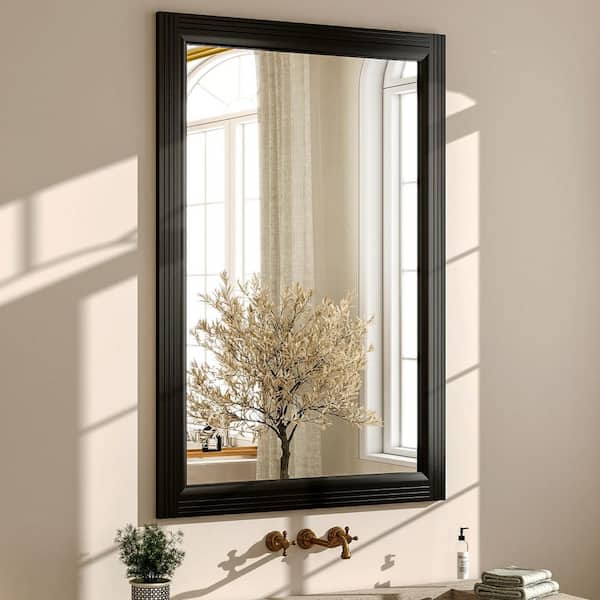30 in. W x 40 in. H Rectangular Classic Black Wooden Framed Bathroom Vanity Mirror Wall Mirror