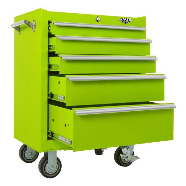 Viper Tool Storage 26 in. 5-Drawer Roll Away Cabinet in Lime Green