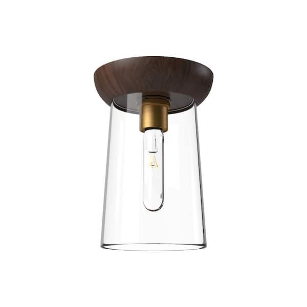ALORA MOOD Emil 7 in. 1 Light 60-Watt Aged Gold/Walnut Flush Mount