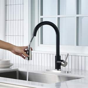 Single Handle Pull Out Sprayer Kitchen Faucet Included Deckplate in Nickl and Black