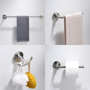 5-Piece Bath Hardware Set with Towel Bar, Towel Robe Hook, Toilet Roll Paper Holder, Hand Tower Holder in Brushed Nickel