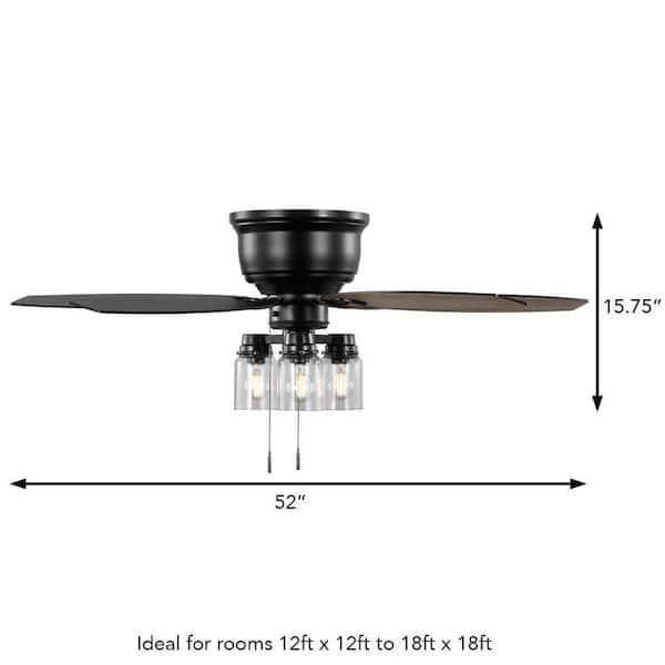 Stoneridge 52 in. Indoor/Outdoor LED Matte Black Hugger Ceiling Fan with Light Kit and 5 Reversible Blades Included