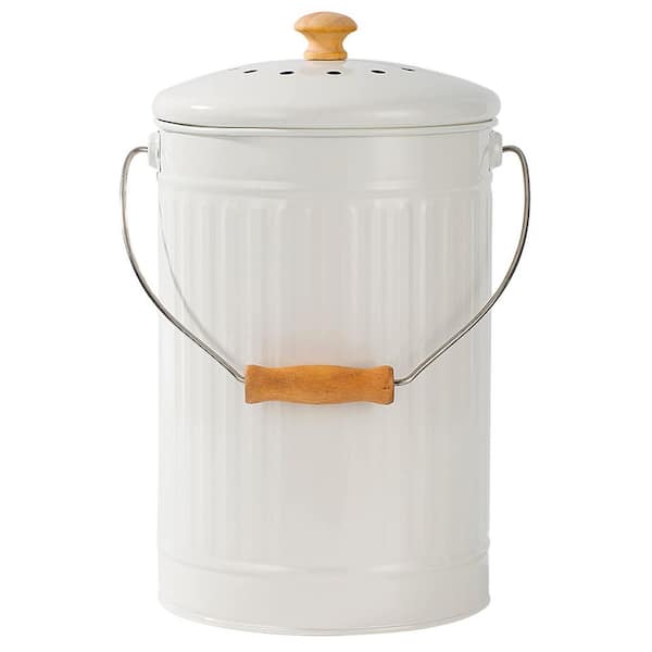 Justincity Indoor Countertop Compost Bin 1.7 Gal. Rust Proof with Lid and Odor-Free Charcoal Filters White 100% Easy Clean