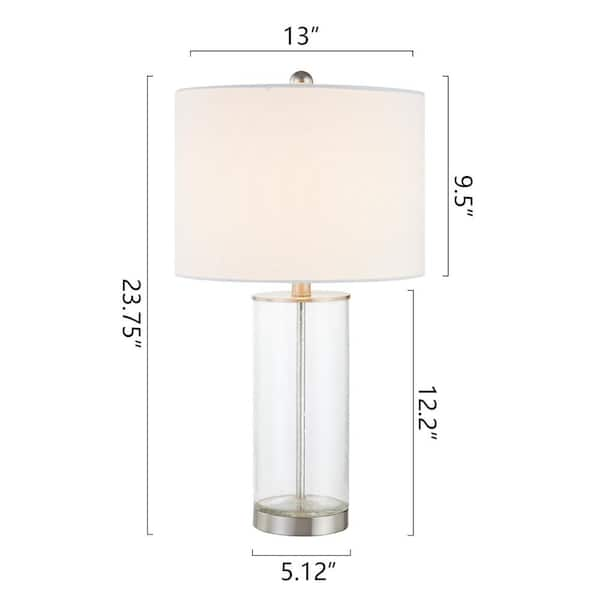 Maxax Concord 23.75 in. Nickel Glass Bedside Table Lamp with 