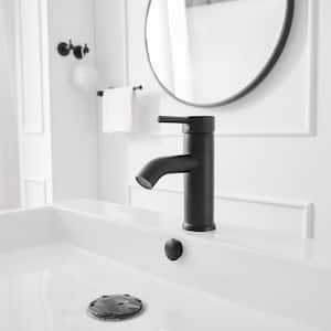 Single Hole Single-Handle Bathroom Faucet With Pop Up Drain in Matte Black