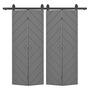 Diamond 56 in. x 80 in. Light Gray Painted MDF Modern Bi-Fold Double Barn Door with Sliding Hardware Kit