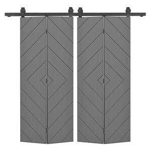 Diamond 56 in. x 84 in. Light Gray Painted Composite Hollow Core Bi-Fold Double Barn Door with Sliding Hardware Kit