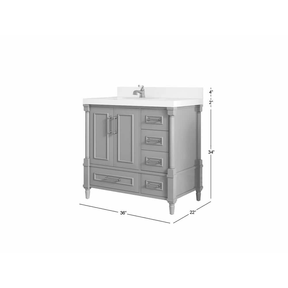 Aberdeen 36" Black Freestanding Bathroom Vanity with Quartz Top