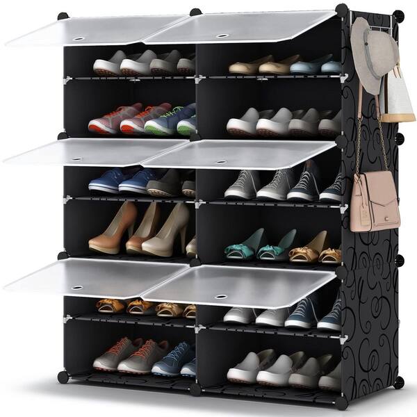 36 in. H 24-Pair Black Plastic Shoe Rack