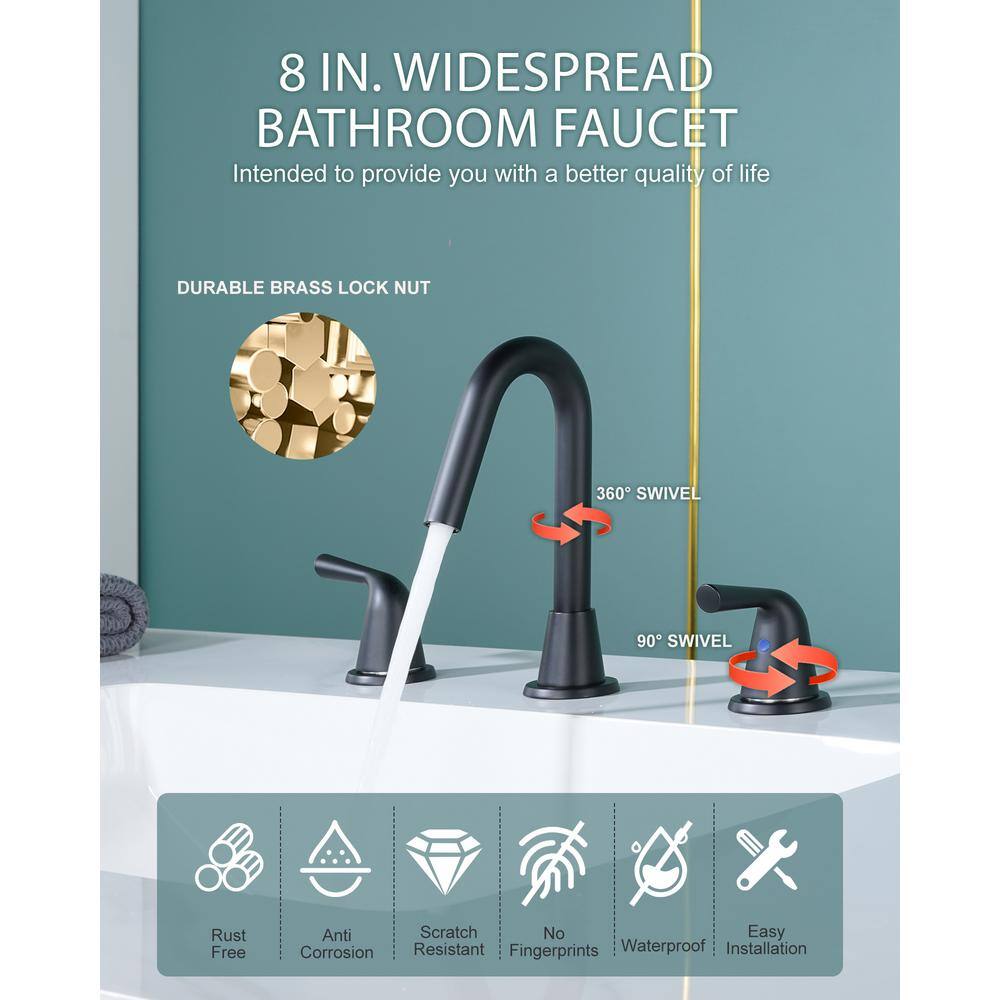 Matte Black High Arc Double Handle Widespread Bathroom Faucet