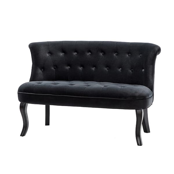 JAYDEN CREATION Niccolo 47 in. Black Velvet Loveseat with Cabriole Legs and Button-tufted Back