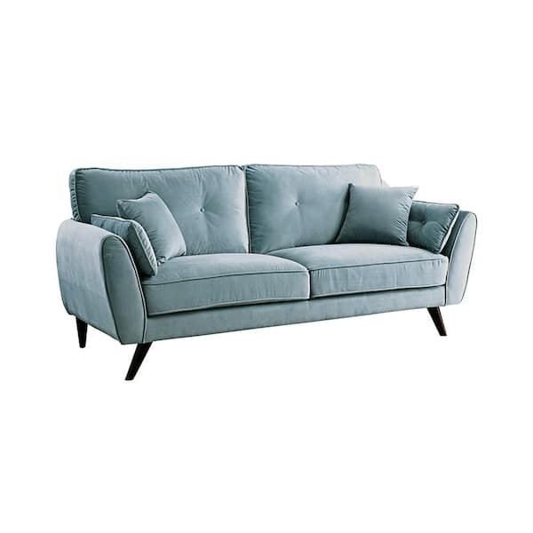 Phillipa 34.50 in. Light Teal Solid Fabric 3-Seat Lawson Sofa with No Additional Features