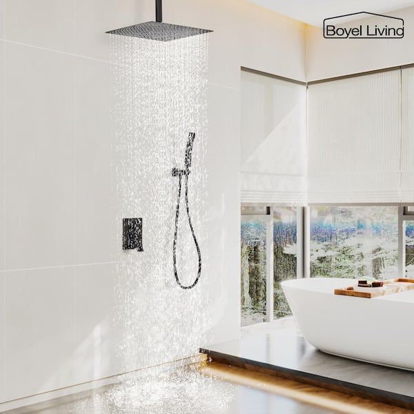 1-Spray Patterns with 2.5 GPM 16 in. Ceiling Mount Dual Shower Heads with Pressure Balance Valve in Oil Rubbed Bronze