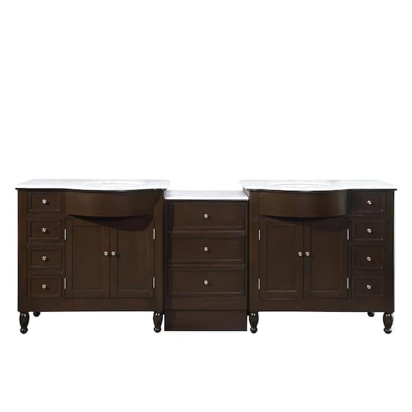 95 in. W x 22 in. D Vanity in Dark Walnut with Marble Vanity Top in Carrara White with White Basin