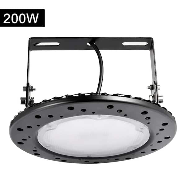 YANSUN 15 in. 200-Watt Black Equivalent Integrated LED Cool White UFO High Bay Light, 6000K