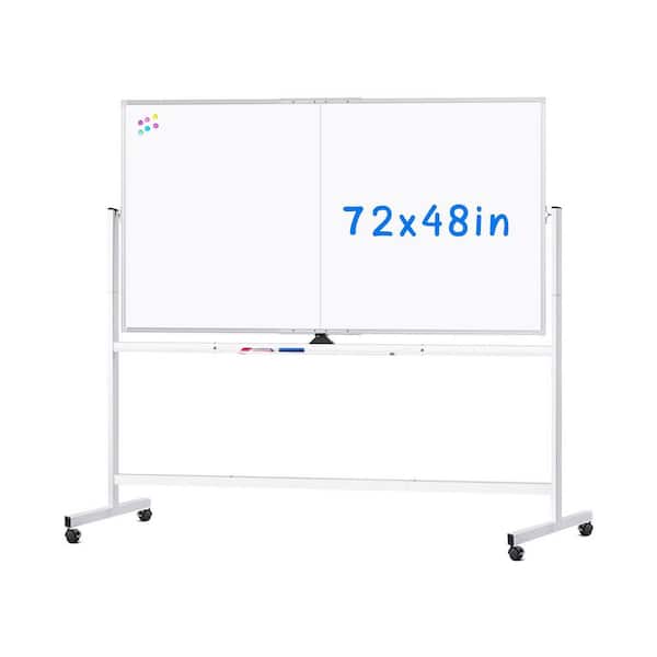 Rolling Bulletin Boards, 72x48 Large Double-Sided White Board Dry Erase on Wheels, Giant White Board Standing