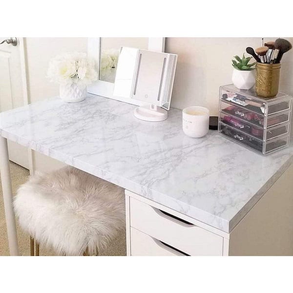 Glossy Marble Contact Paper Granite White/Grey Kitchen Countertop Peel and Stick Wall Decor Vinyl Wrap 11.8"x78. 7"