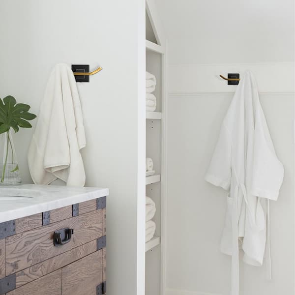 Black and Gold J-Hook Double Robe/Towel Hook in Stainless Steel