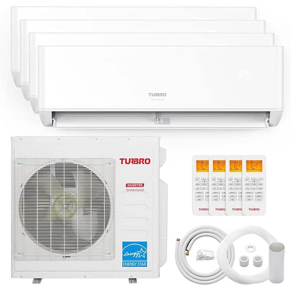 TURBRO 36,000 BTU 4 Zones 22.5 SEER2 Inverter Mini Split AC/Heating System, Ductless with Heat Pump, WiFi Enabled, 9K+9K+9K+12K
