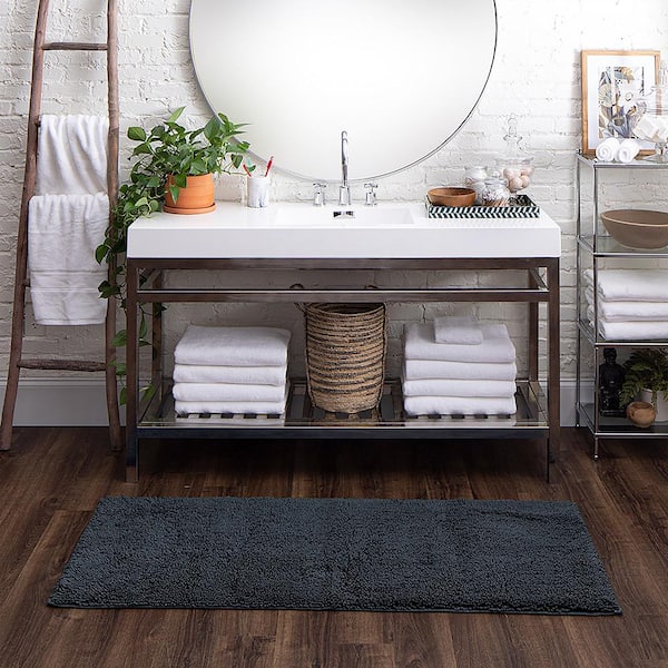 Classic Cotton ll Charcoal 24 in. x 60 in. Gray Cotton Machine Washable Bath Mat
