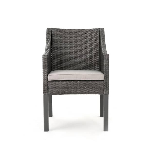 ITOPFOX 2-Piece Patio PE Rattan Wicker Outdoor Dining Chair with Beige Cushion for Outdoor and Garden Lawn