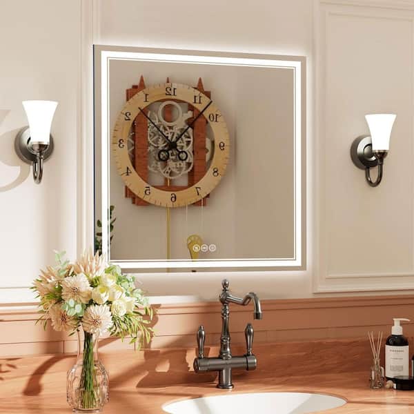 36 in. W x 36 in. H Rectangular Frameless Anti-Fog Front And Backlit LED Wall Mirror Bathroom Vanity Mirror