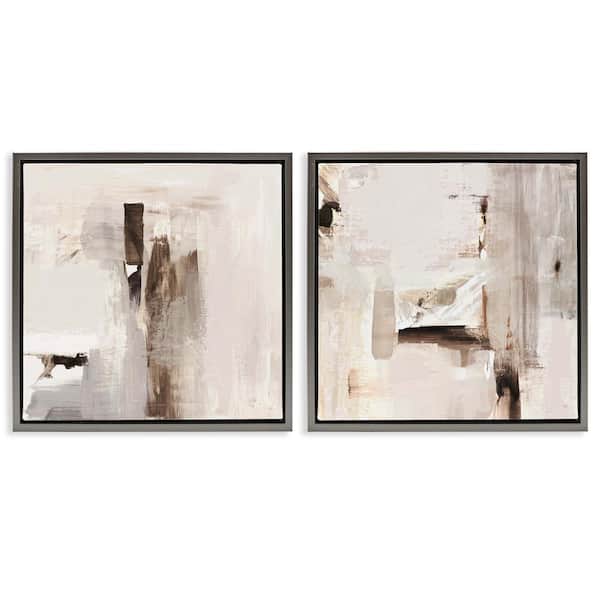 Neutral Forms on Beige by Susan Jill 2-Pieces Gray Floater Frame Abstract Graphic Art Print 25 in. x 25 in.