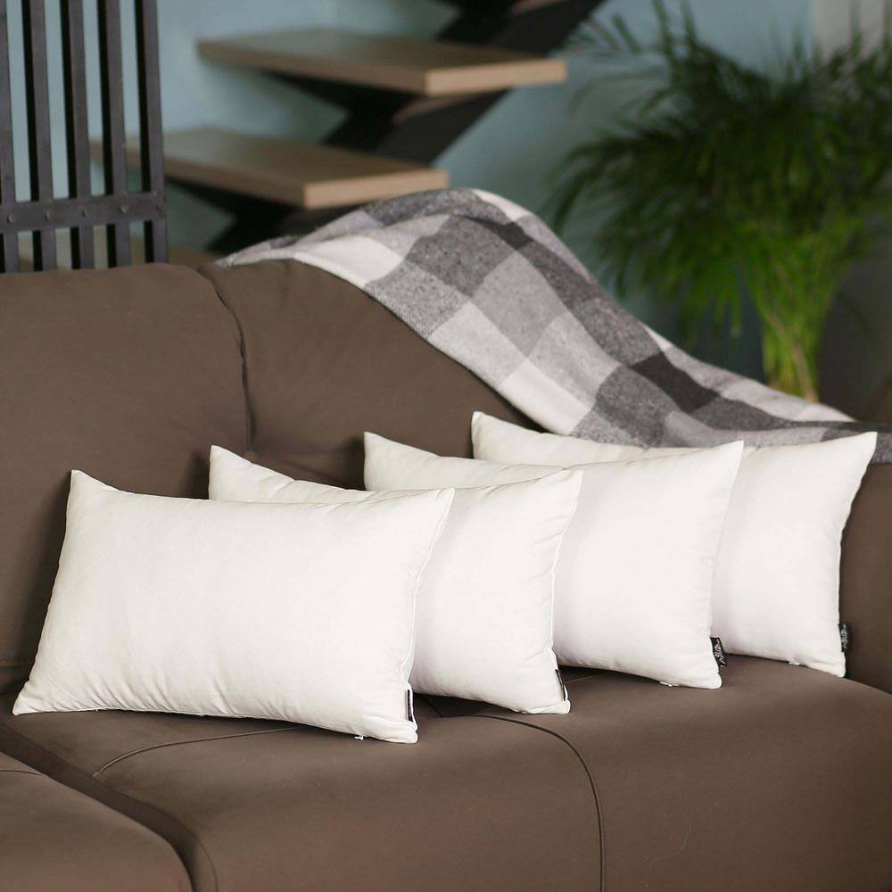 White Polyester Lumbar Pillow Covers Set of 4