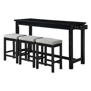 Brim 4-Piece Black Finish Wood Bar Table Set Seats 3
