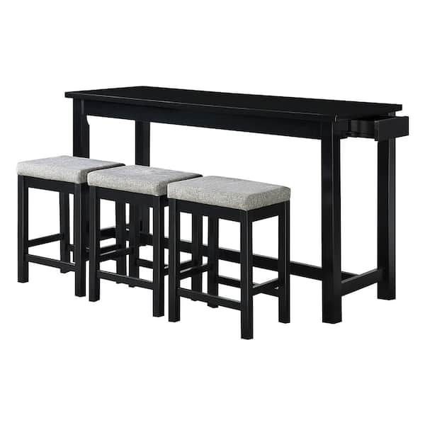 Unbranded Brim 4-Piece Black Finish Wood Bar Table Set Seats 3