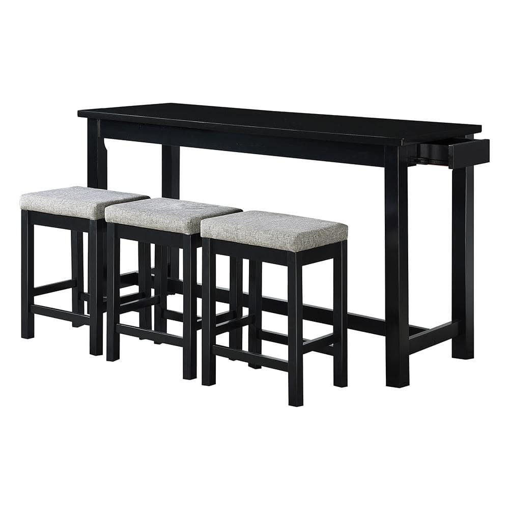Lazzara Brim 4-Piece Black Finish Wood Bar Table Set Seats 3