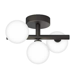 Bloom 13 in. 3-Light Black Modern LED Flush Mount Ceiling Light for Kitchen Dining Room with Frosted Glass Shades