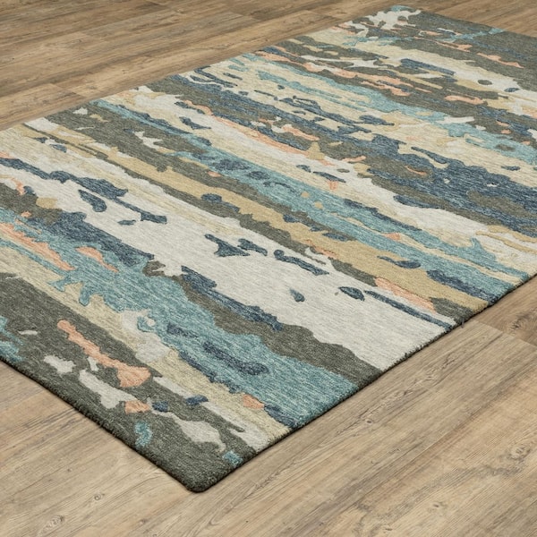 Keenan Gray/Blue 2 ft. x 8 ft. Abstract Wool Mixed-Pile Hand-Tufted Indoor Runner Area Rug