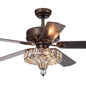 Pilette 52 in. Antique Speckled Bronze Crystal Shade Ceiling Fan with Light Kit and Remote Control