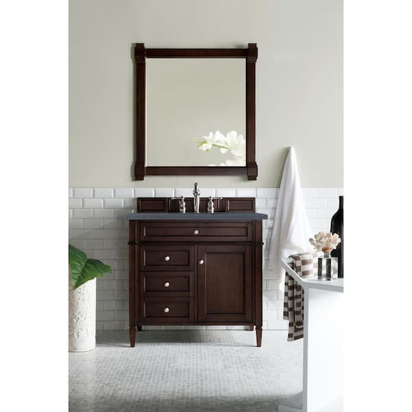 Brittany 36 in. W x 23.5 in.D x 34 in. H Single Vanity in Burnished Mahogany with Quartz Top in Charcoal Soapstone