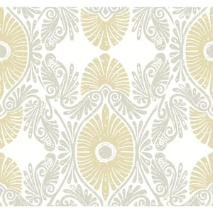 Villa Embellished Ogee Yellow Nonpasted Non Woven Wallpaper Sample