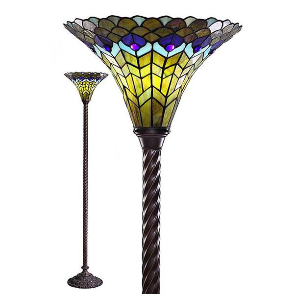 Warehouse of Tiffany Aurelia 72 in. 1-Light Indoor Green Finish Tiffany Torchiere Floor Lamp
