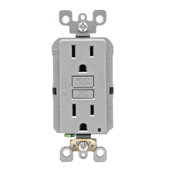 Leviton SmartLockPro 15 Amp Slim GFCI Duplex Outlet, Gray