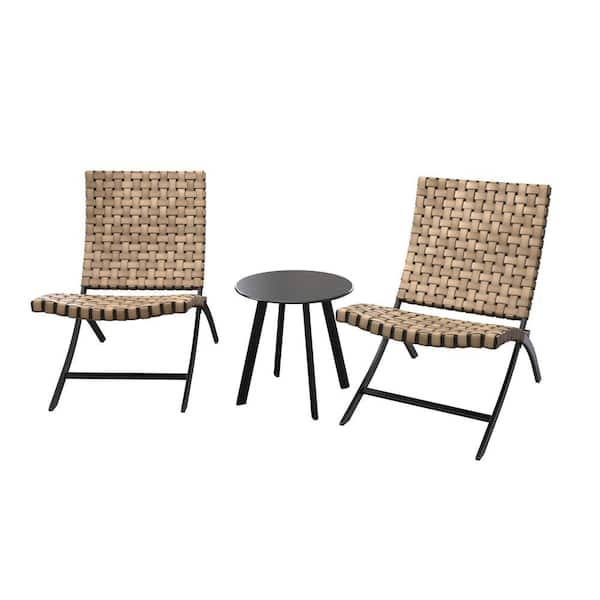 ITOPFOX 3-Piece Tobacco Brown Wood Patio Conversation Seating Set