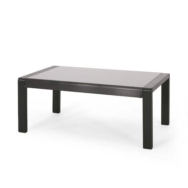 Noble House Perry Rectangular Aluminum and Gray Tempered Glass Patio Outdoor Coffee Table