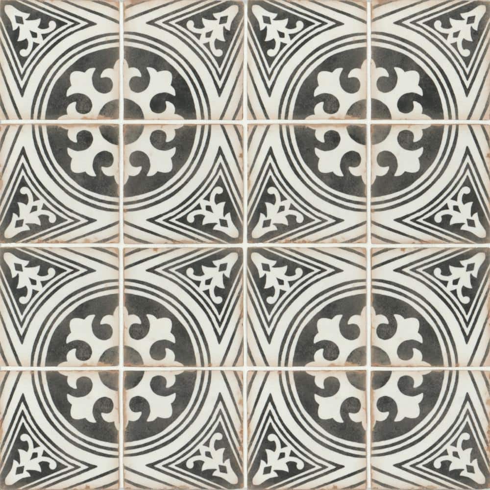 Casablanca 5" x 5" Black and White Ceramic Patterned Tile