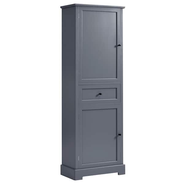 Unbranded 22 in. W x 12 in. D x 65 in. H Gray MDF Freestanding Linen Cabinet with Doors and Drawer, Adjustable Shelf