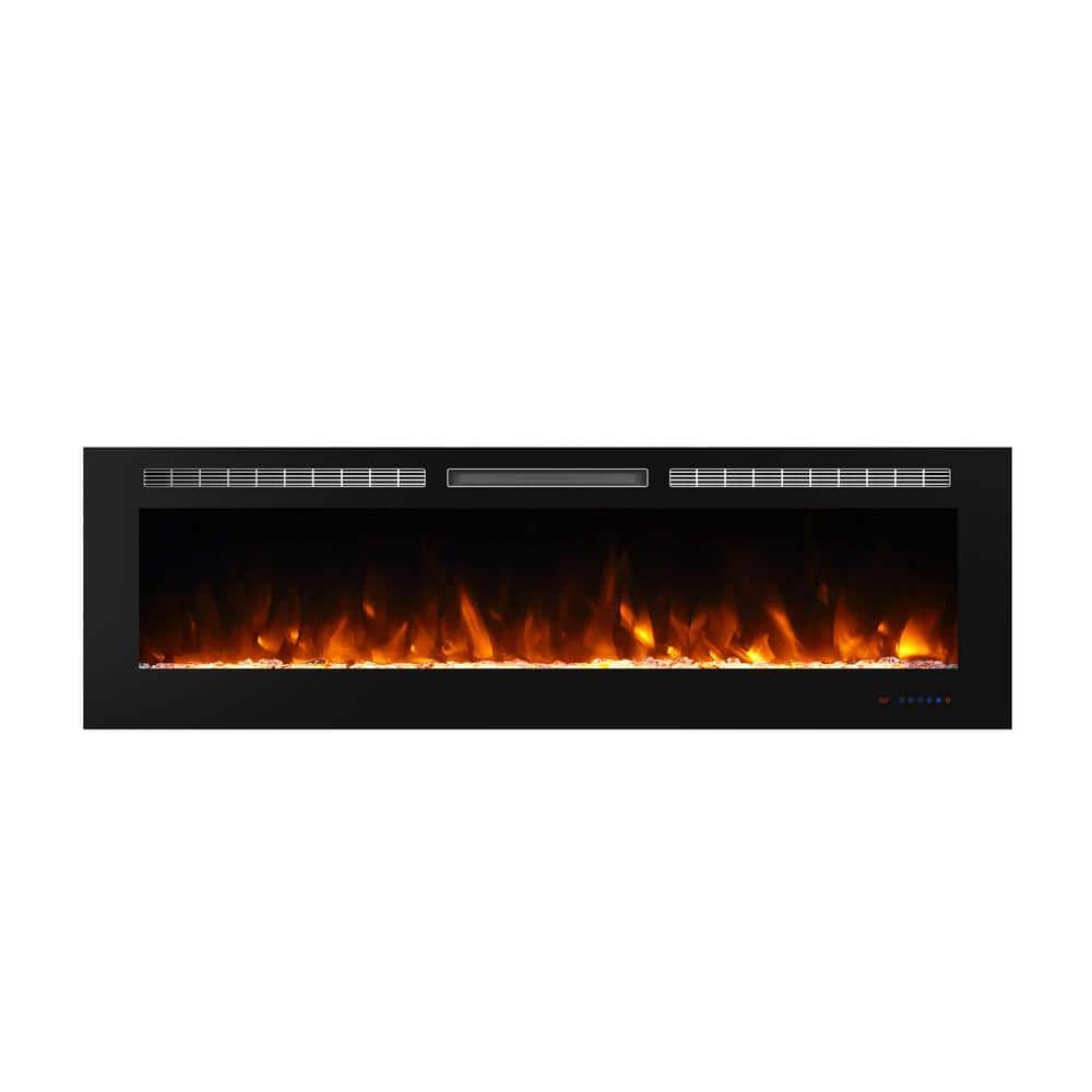 Black 72 in. 400 Sq. Ft. Recessed and Wall Mounted Electric Fireplace with 