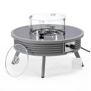 Walbrooke Modern Grey Patio Round Fire Pit Table with Aluminum Slats Frame