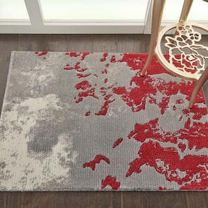 Twilight Grey/Red 2 ft. x 3 ft. Abstract Contemporary Kitchen Area Rug