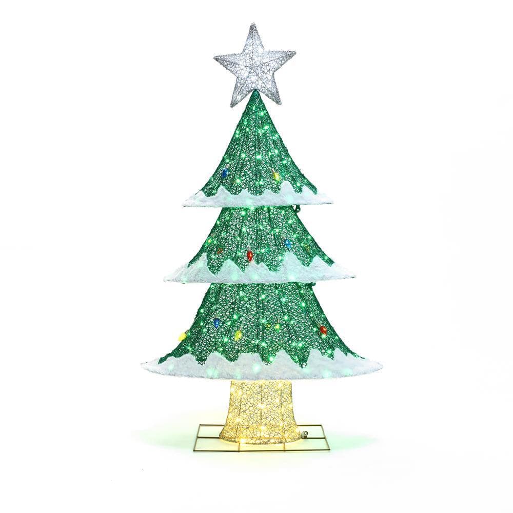 LuxenHome 62.4 in. H Green Lighted Christmas Tree Indoor and LuxenHome 62.4 in. H Green Lighted Christmas Tree Indoor and