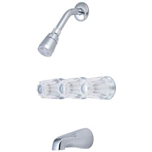 Triple Round Handle 1-Spray Tub and Shower Faucet Set in Polished Chrome (Valve Included)