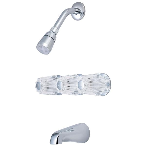OLYMPIA Triple Round Handle 1-Spray Tub and Shower Faucet Set in Polished Chrome (Valve Included)