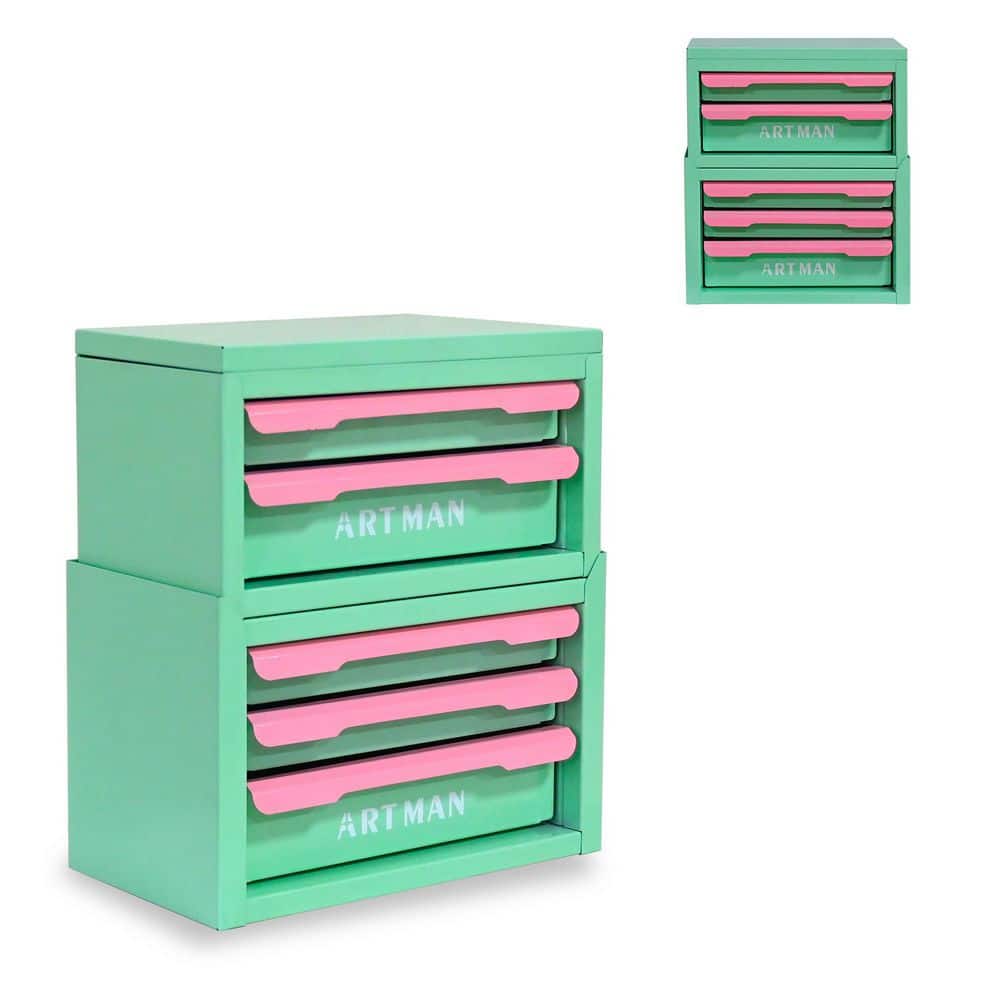 11.2 in. W x 12.6 in. H x 6.2 in. D Green and Pink 4-Drawer Storage Box Compact Desktop System for Office, Cosmetic price history on PriceWatchPro