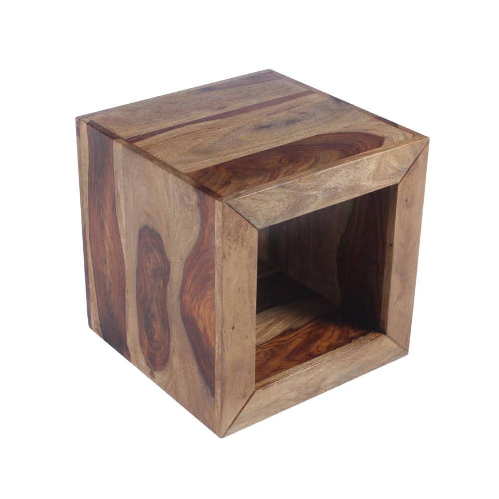 16" Brown Rosewood Cube Side Table with Cutout Bottom